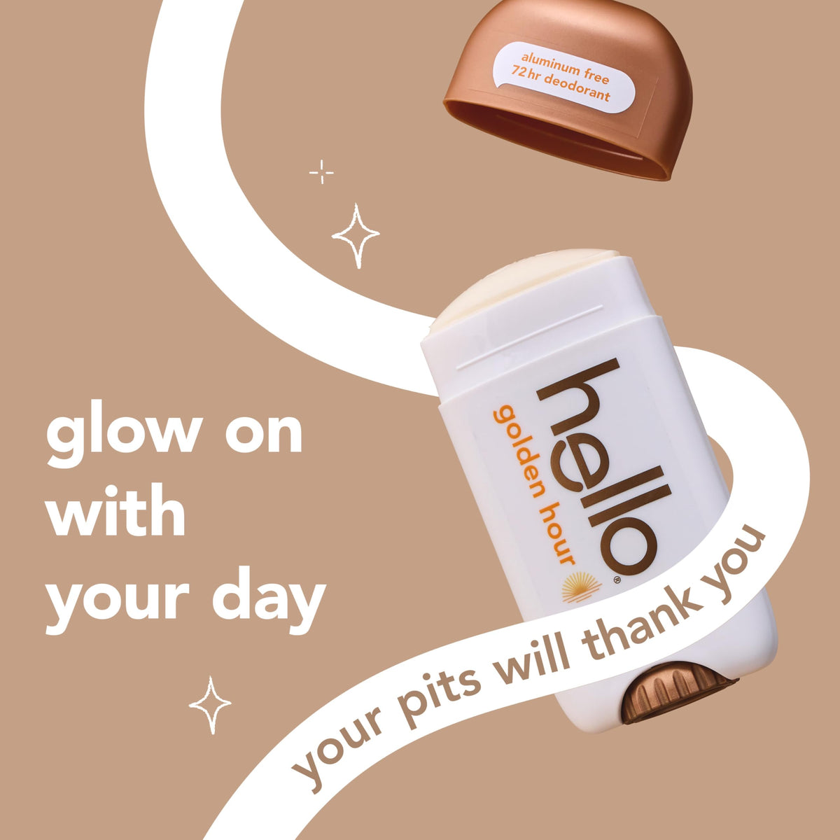 Vue arrière du déodorant hello Golden Hour stick 2,6 oz