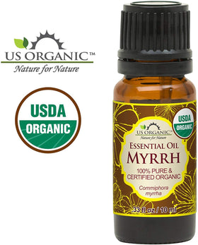 Vue arrière du flacon d'huile essentielle de myrrhe US Organic