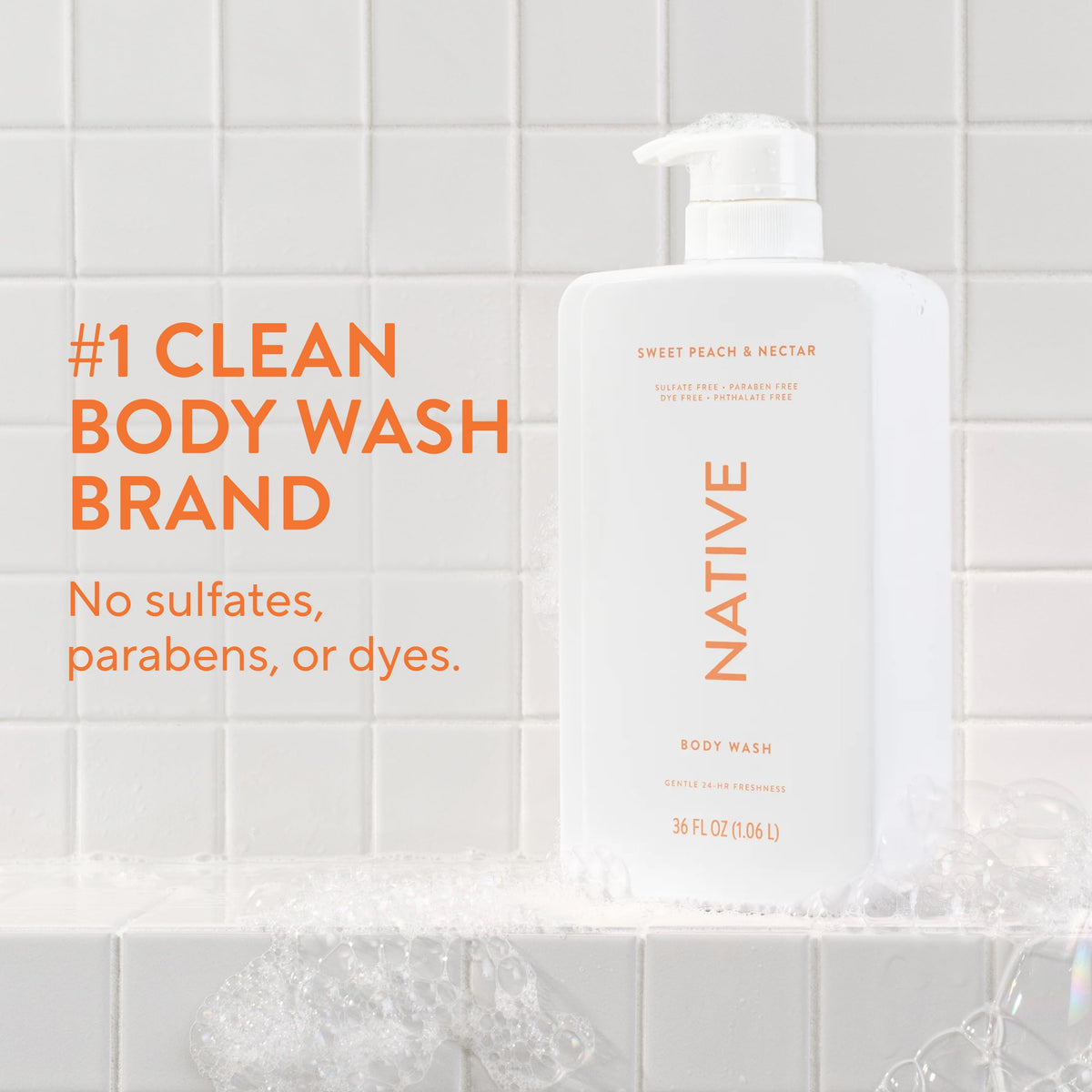 Vue arrière du flacon de gel douche Native 36 oz
