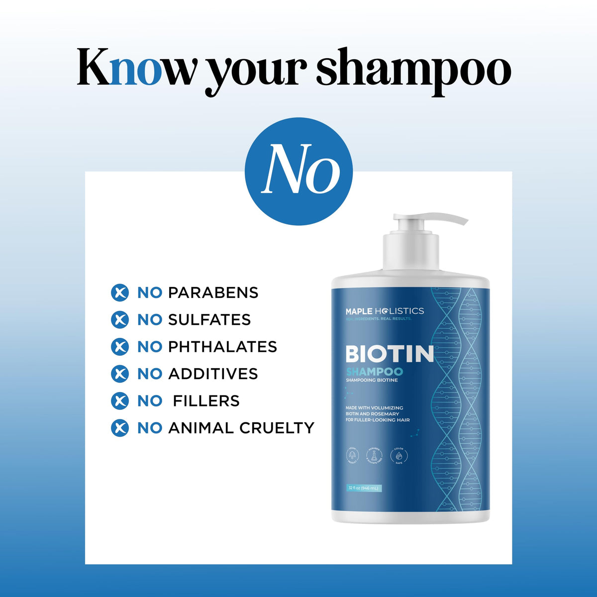 Vue arrière du flacon de shampooing Biotine et Romarin