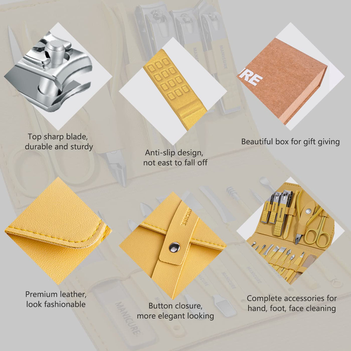 Vue arrière du kit de manucure Leipple avec accessoires