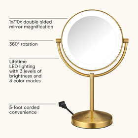 Vue arrière du miroir de maquillage Conair avec éclairage LED et rotation à 360°