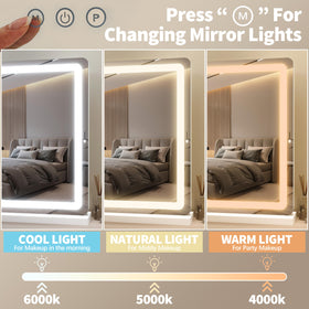 Vue arrière du miroir de maquillage FENNIO avec réglage de la luminosité