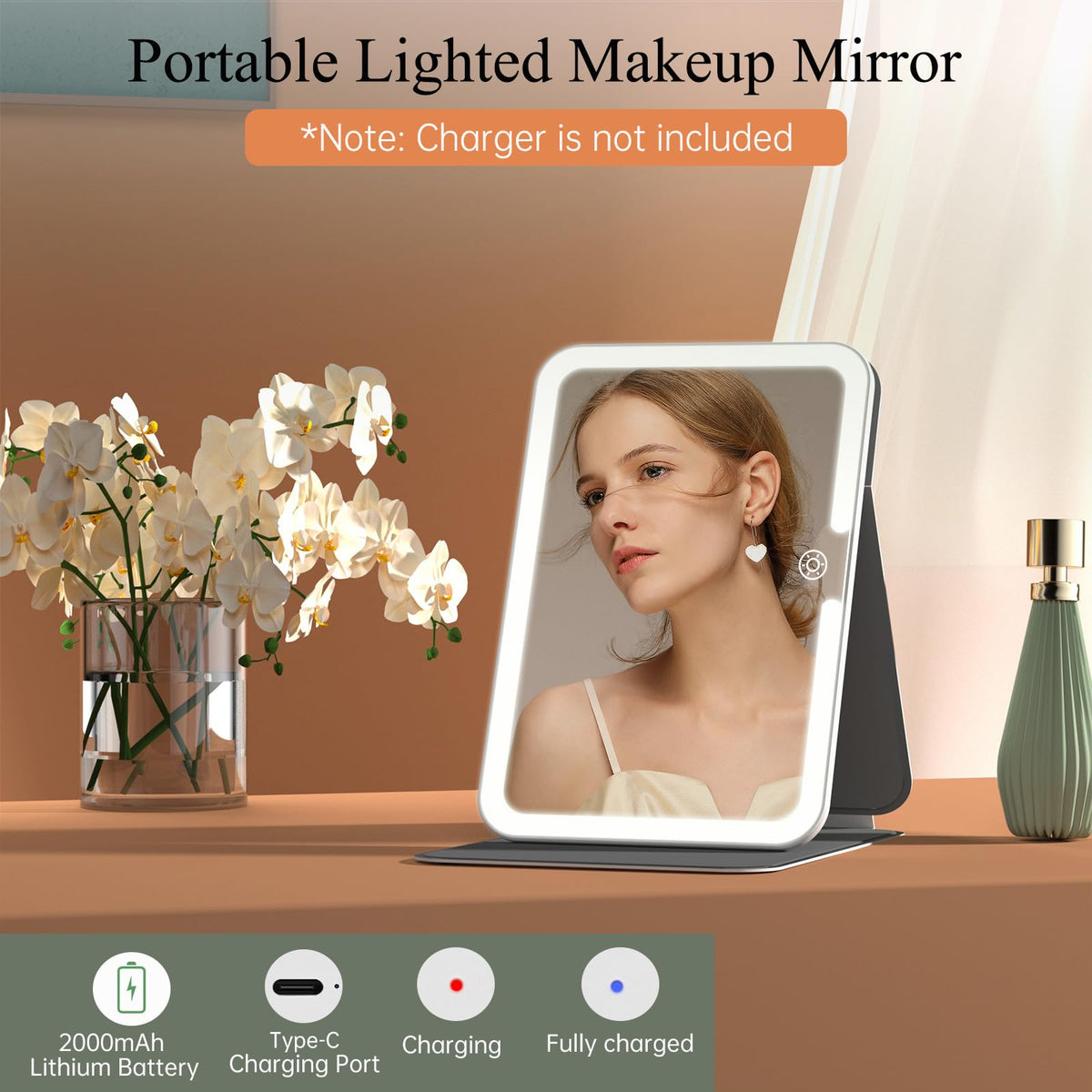 Vue arrière du miroir de maquillage FUNTOUCH plié pour le voyage