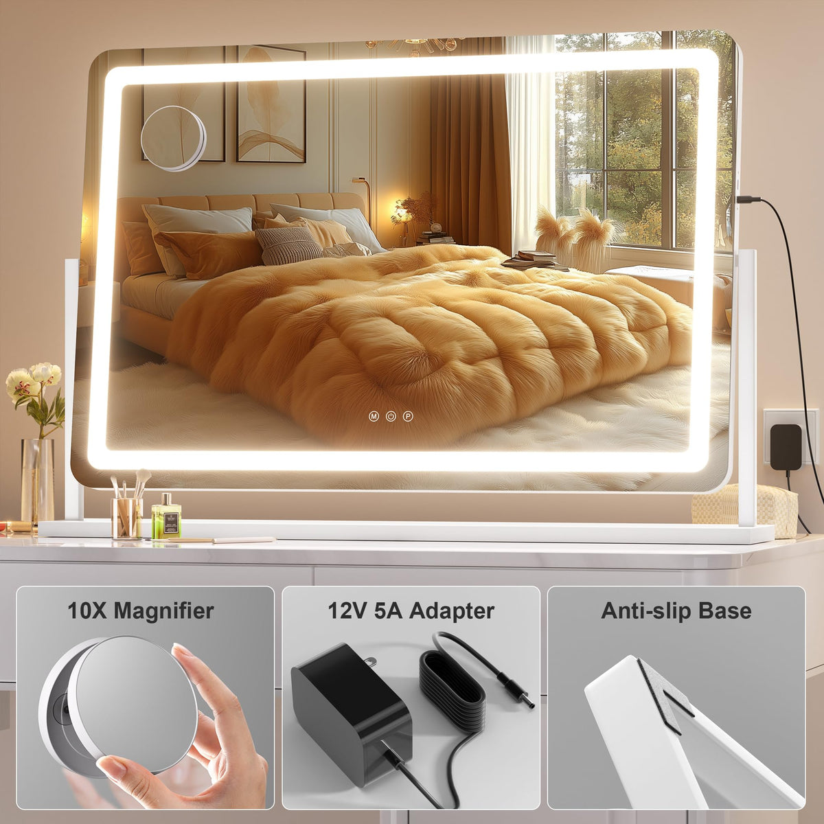 Vue arrière du miroir de maquillage Hasipu