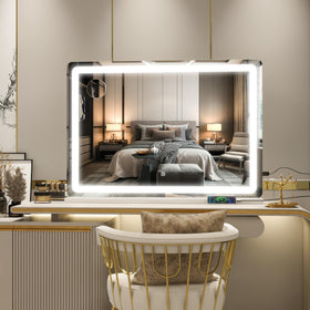 Vue arrière du miroir de maquillage ROLOVE avec ports USB