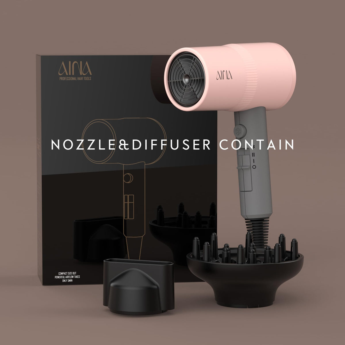 Vue arrière du sèche-cheveux Aina Misty Blush