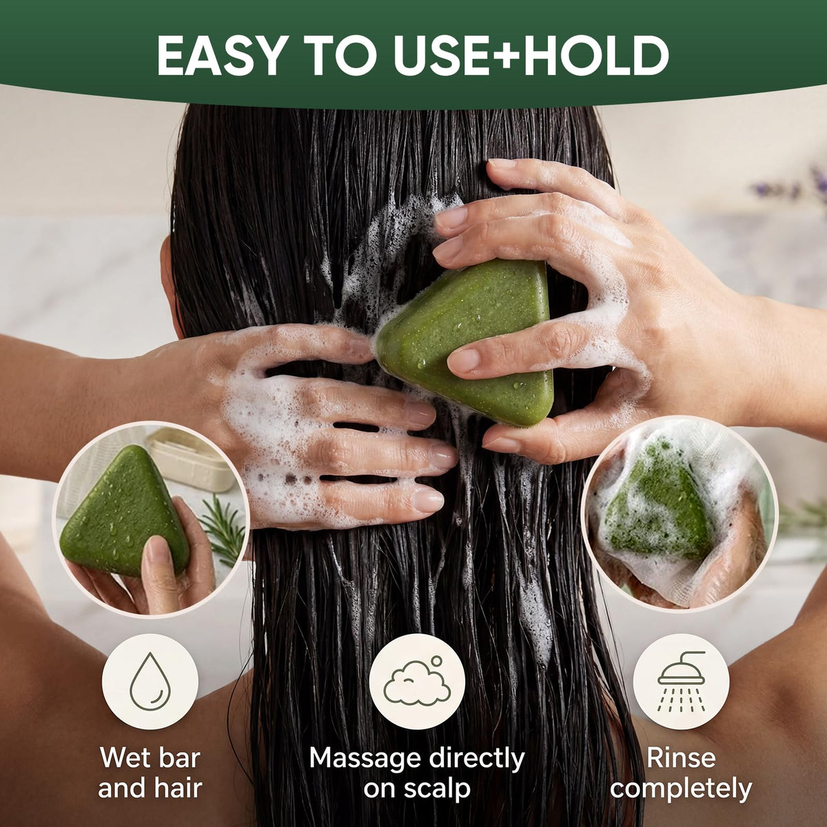 Vue arrière du shampooing solide Pwkvsn avec informations du produit