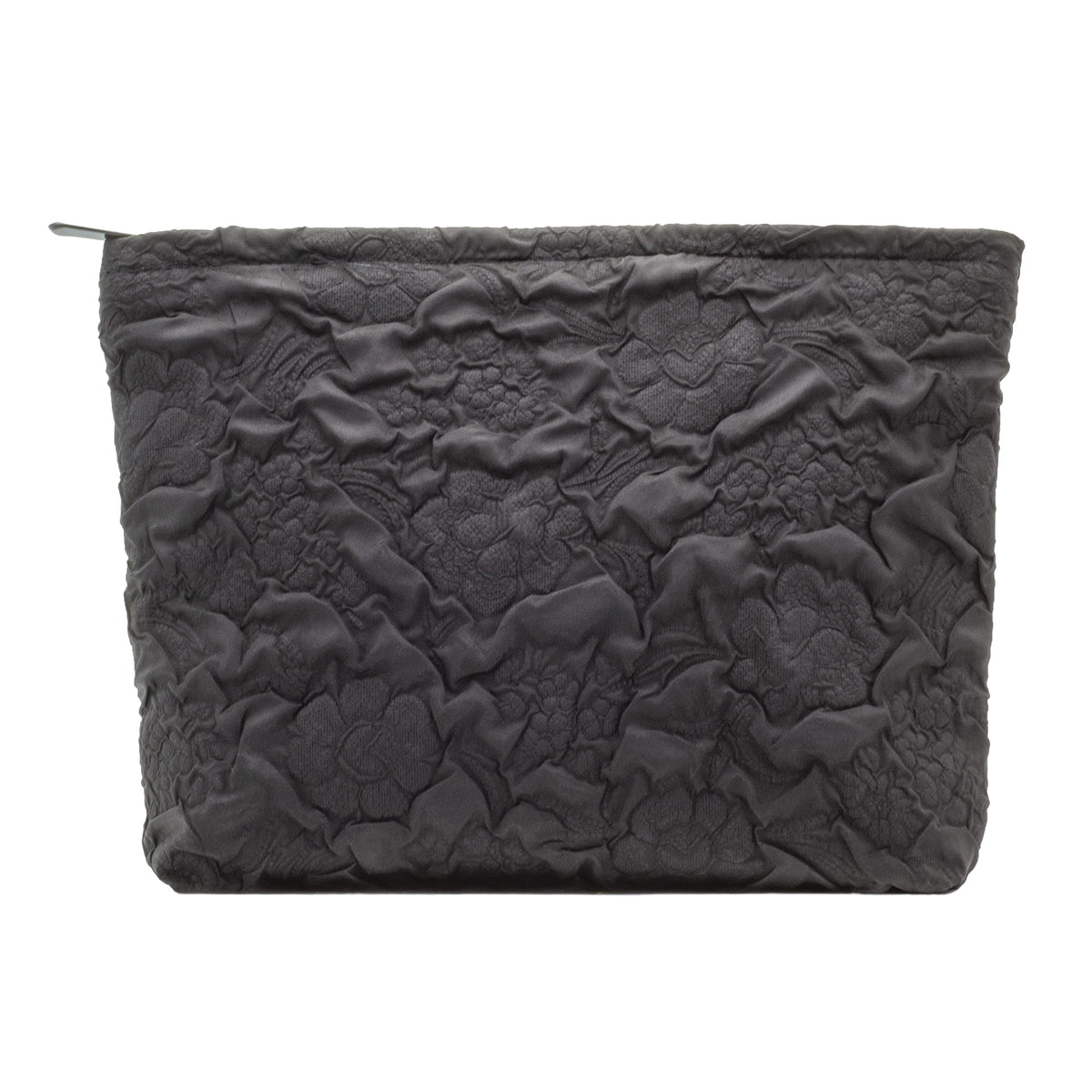 Vue avant de la trousse de maquillage plate PAZIMIIK noire à fleurs