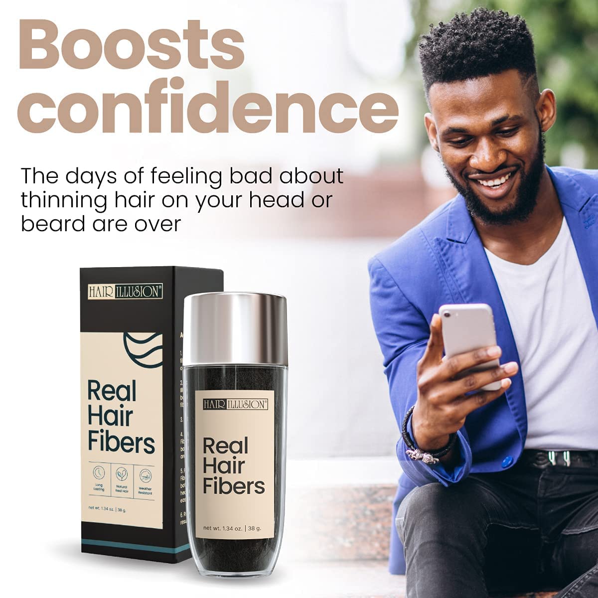 Vue avant des Fibres de Cheveux Hair Illusion Noires