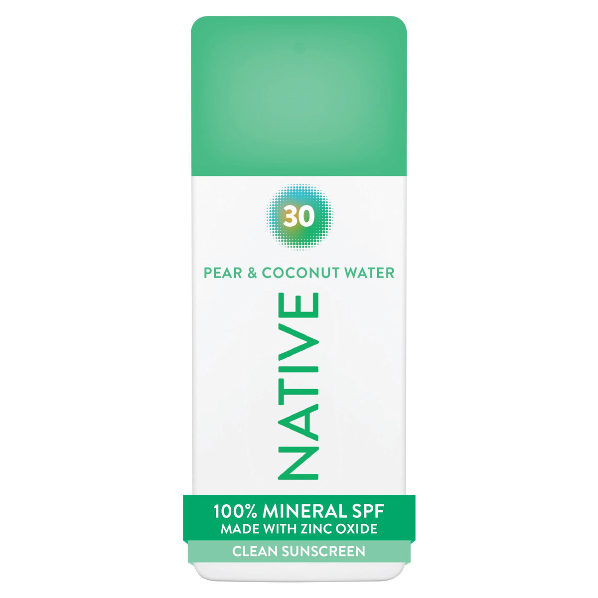 Vue avant du spray solaire minéral Native 7 oz avec étiquette visible