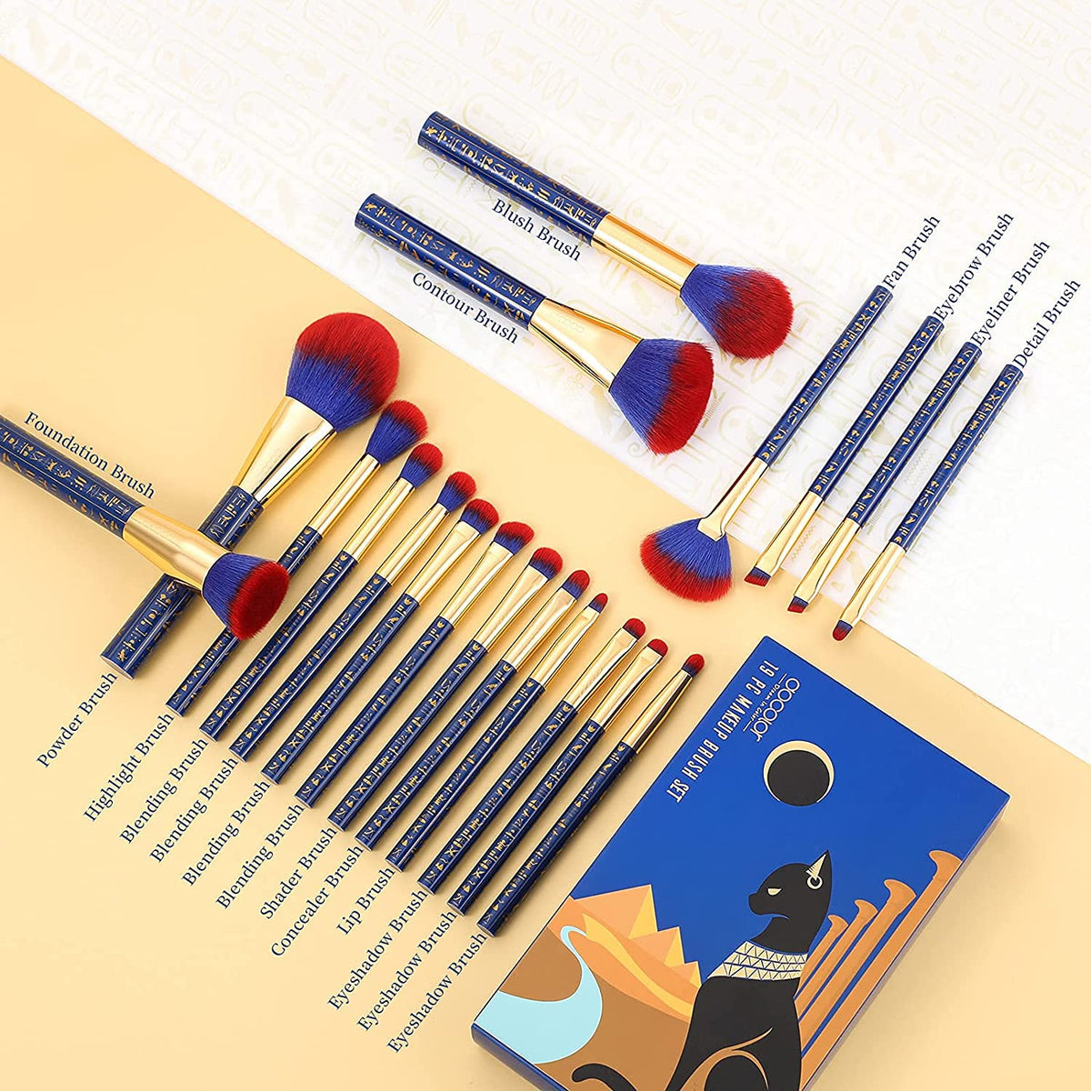 Vue d'ensemble de l'ensemble de pinceaux docolor avec packaging