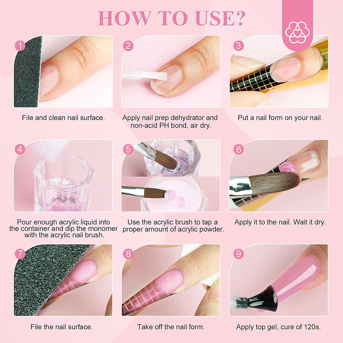 Vue d'ensemble des produits du kit d'ongles en acrylique SAVILAND