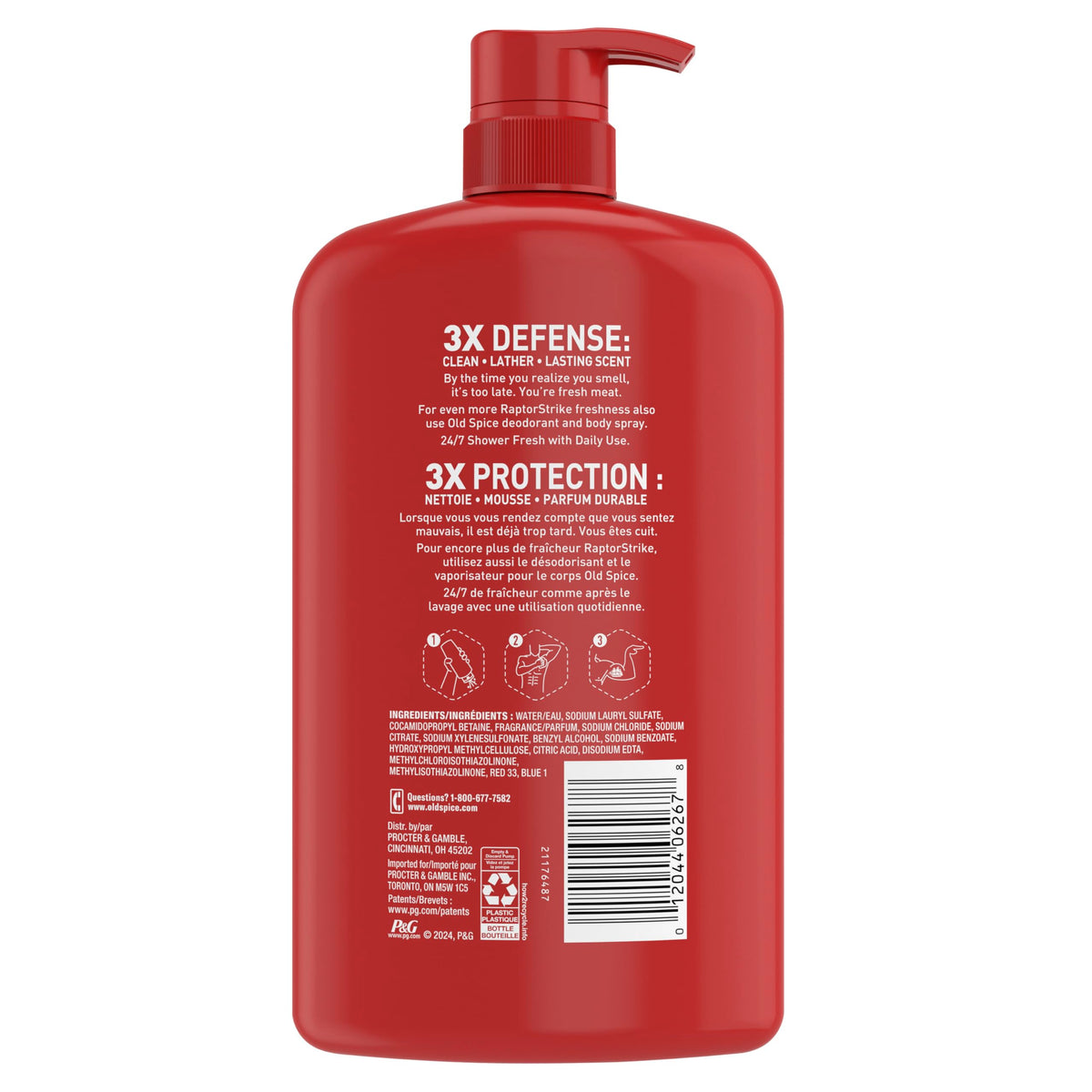 Vue d'ensemble du gel douche Old Spice Raptorstrike sur un fond neutre