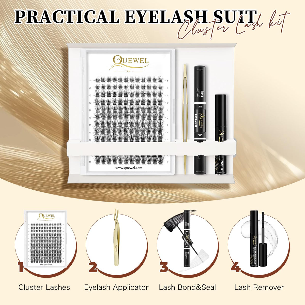 Vue d'ensemble du kit d'extensions de cils QUEWEL