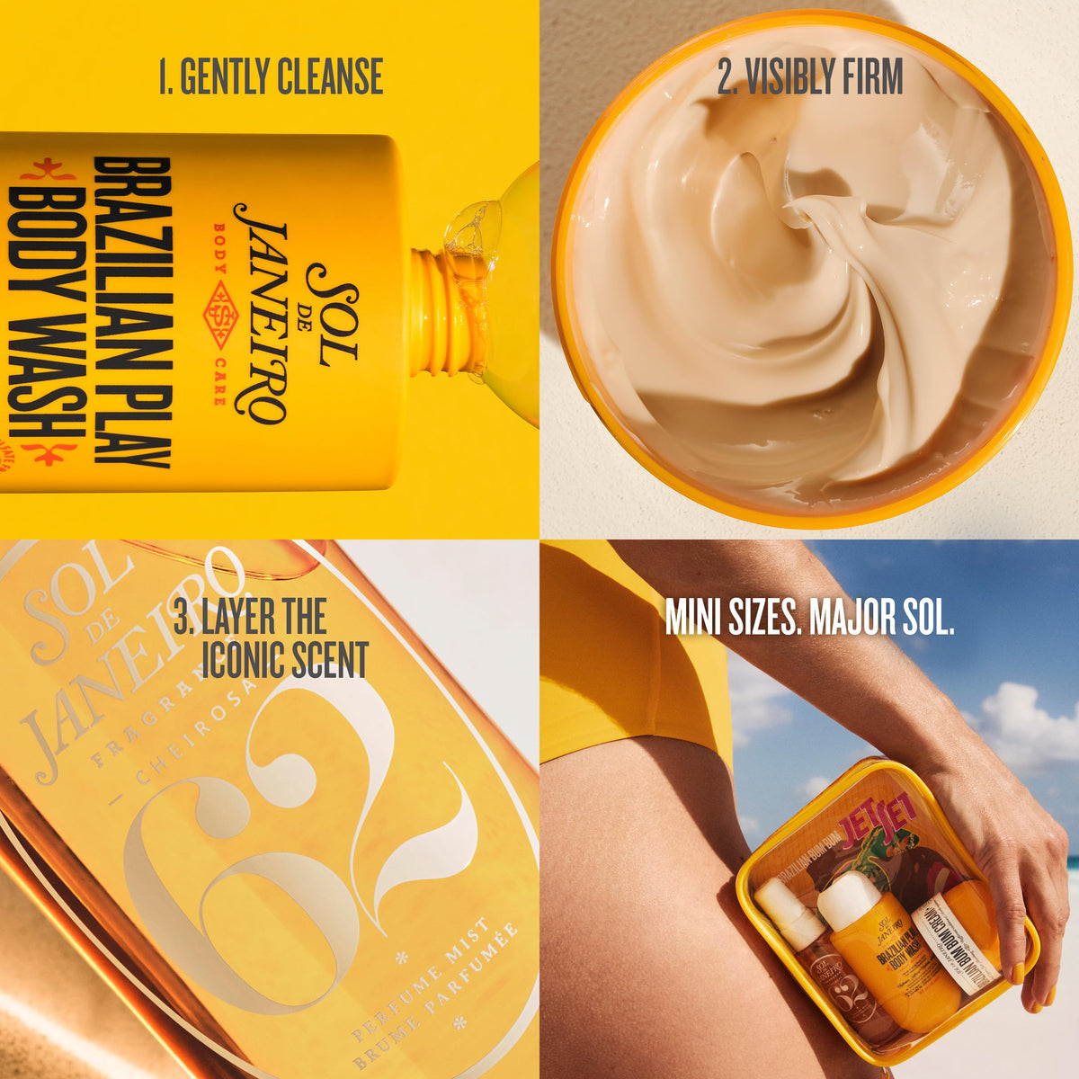 Vue d'ensemble du kit de beauté Bum Bum Jet Set de Sol de Janeiro