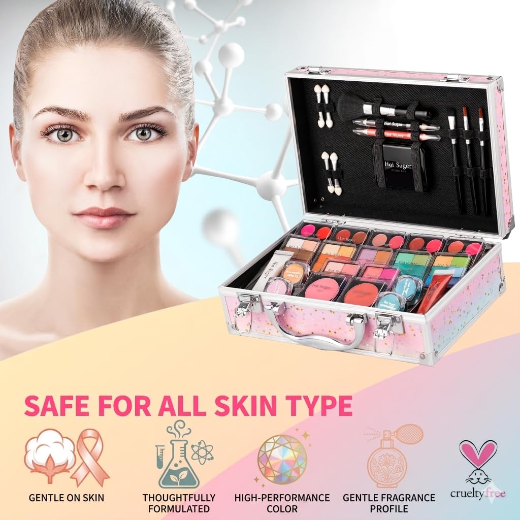 Vue d'ensemble du kit de maquillage Hot Sugar avec miroir inclus