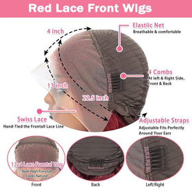 Vue de côté de la perruque lace front Bordeaux 13x6