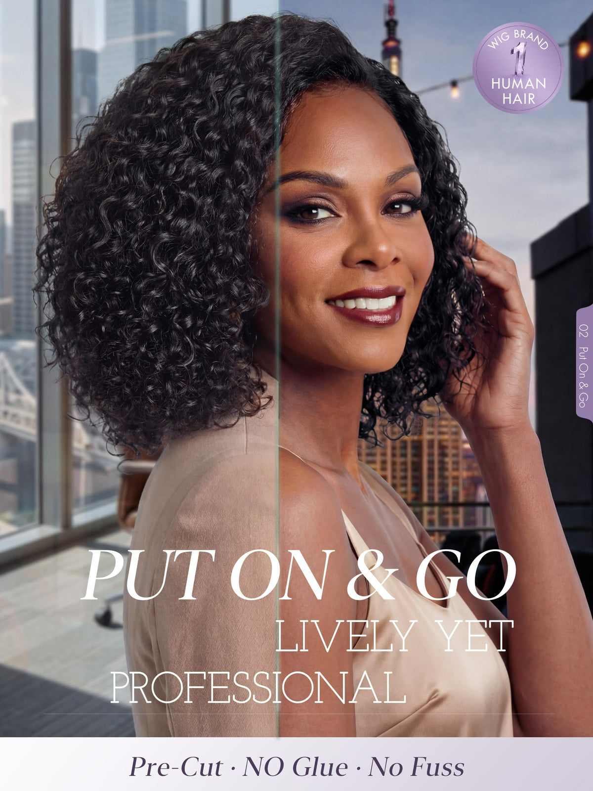 Vue de côté de la perruque LUVME HAIR avec cheveux bouclés