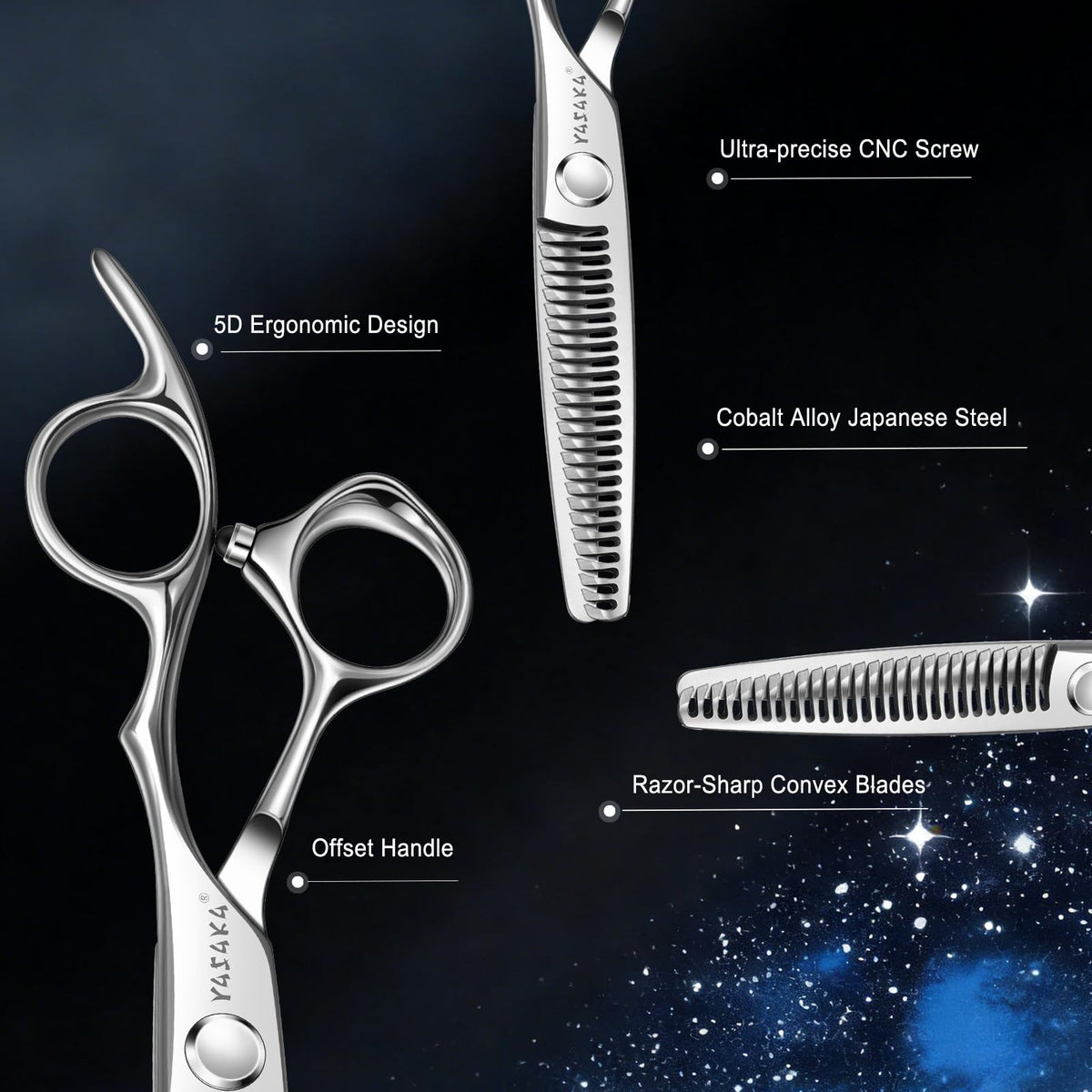 Vue de côté des ciseaux de coiffure YASAKA 6 pouces en usage