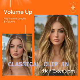 Vue de côté des extensions cheveux Clip In avec reflets lumineux