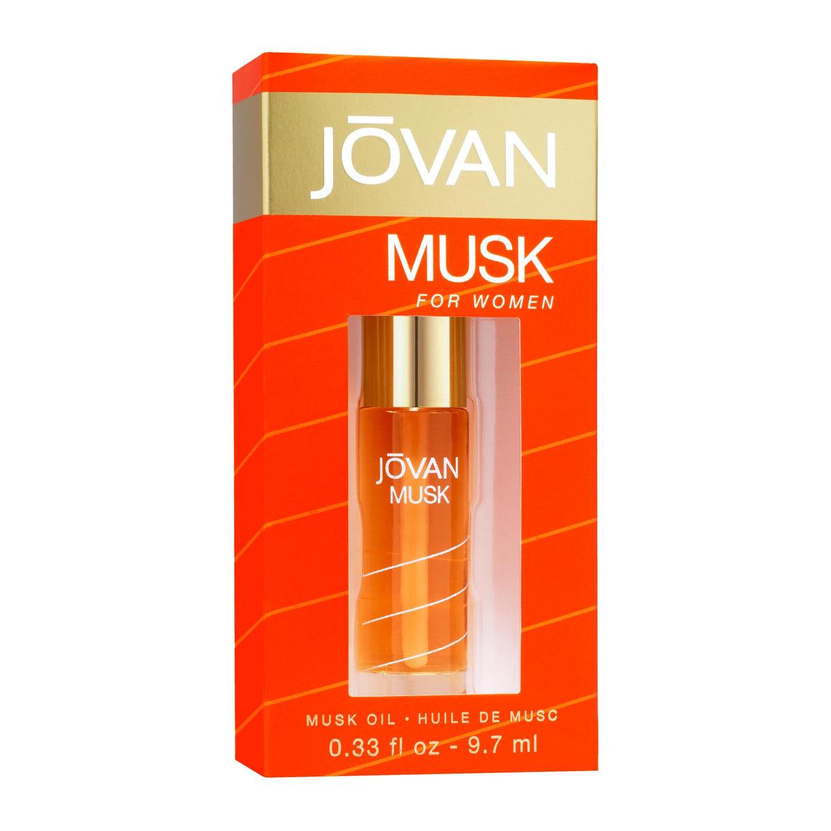 Vue de côté du flacon de Jovan Musk Eau de Parfum Femme 10ml