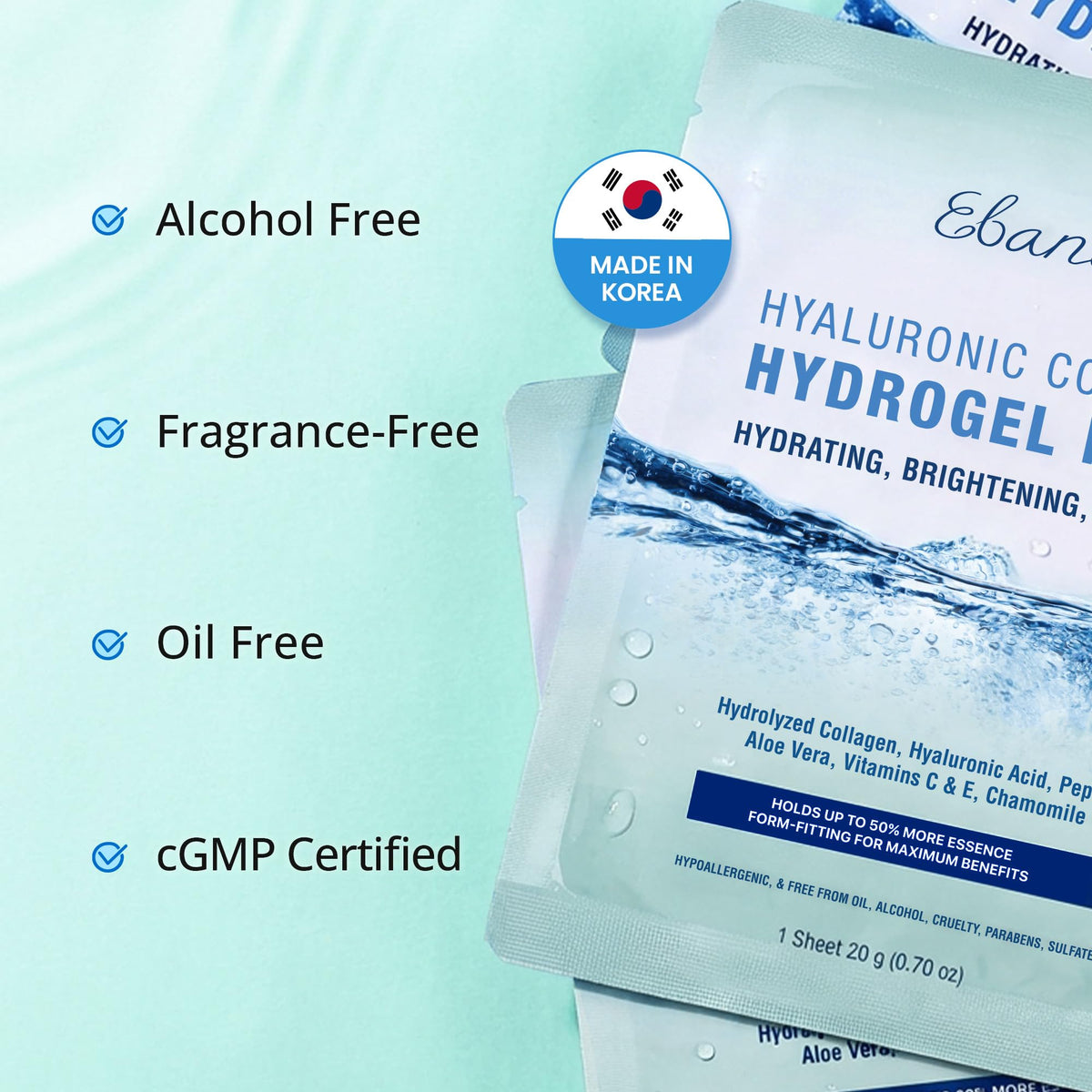 Vue de côté du masque visage hydrogel Ebanel sur une table