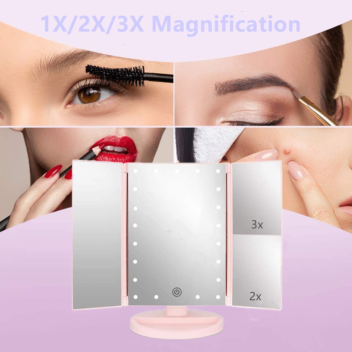 Vue de côté du miroir de maquillage Flymiro avec magnification