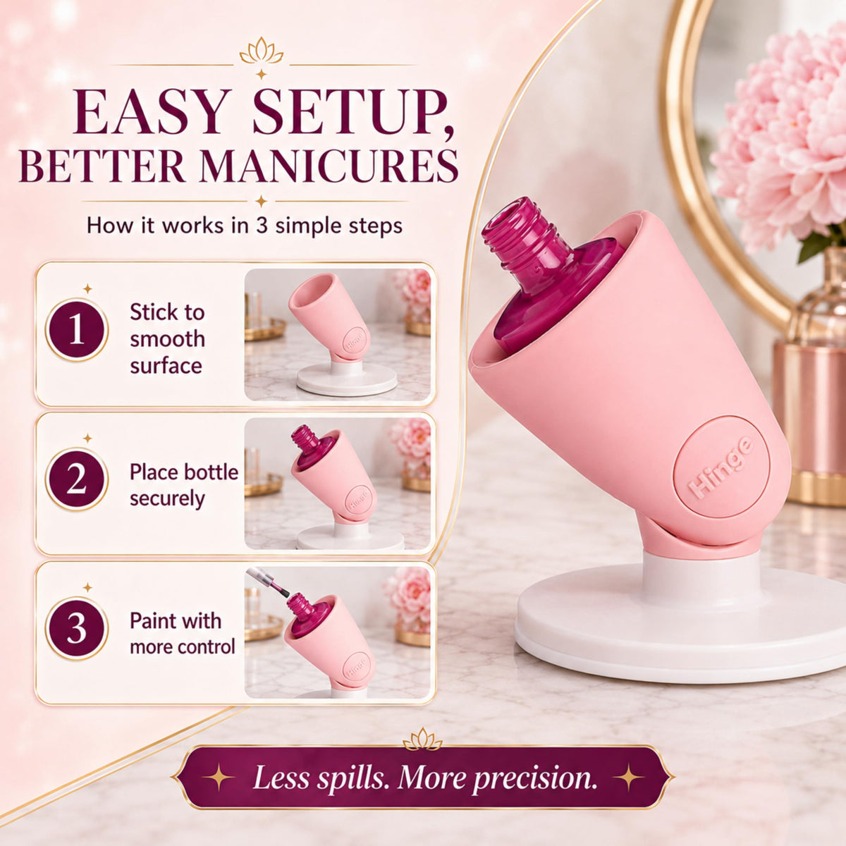 Vue de côté du support de vernis tweexy Hinge en action