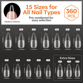 Vue de dessus des tips d'ongles stiletto modelones