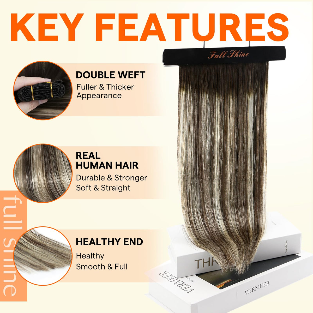 Vue de dos des extensions de cheveux Full Shine en cheveux humains
