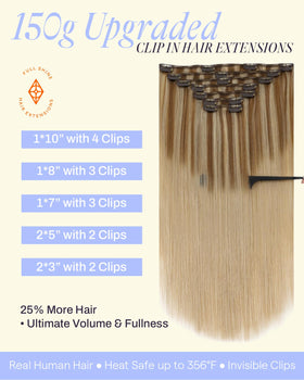 Vue de face des extensions cheveux clip-in Full Shine avec 7 pièces