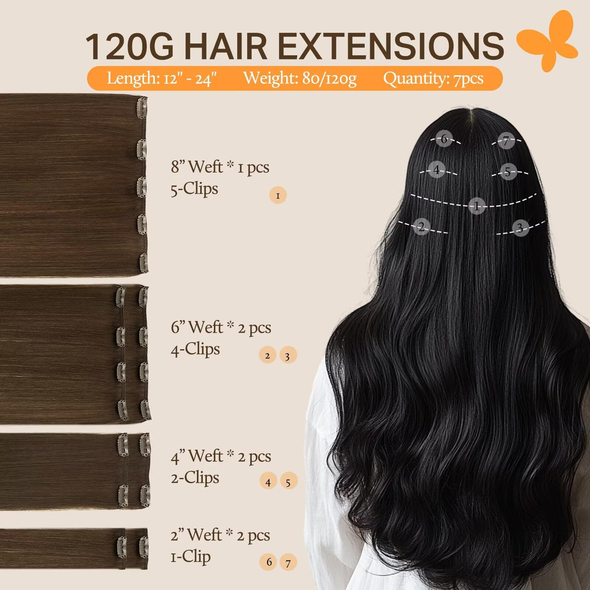 Vue de face des extensions de cheveux DOORES clip-in