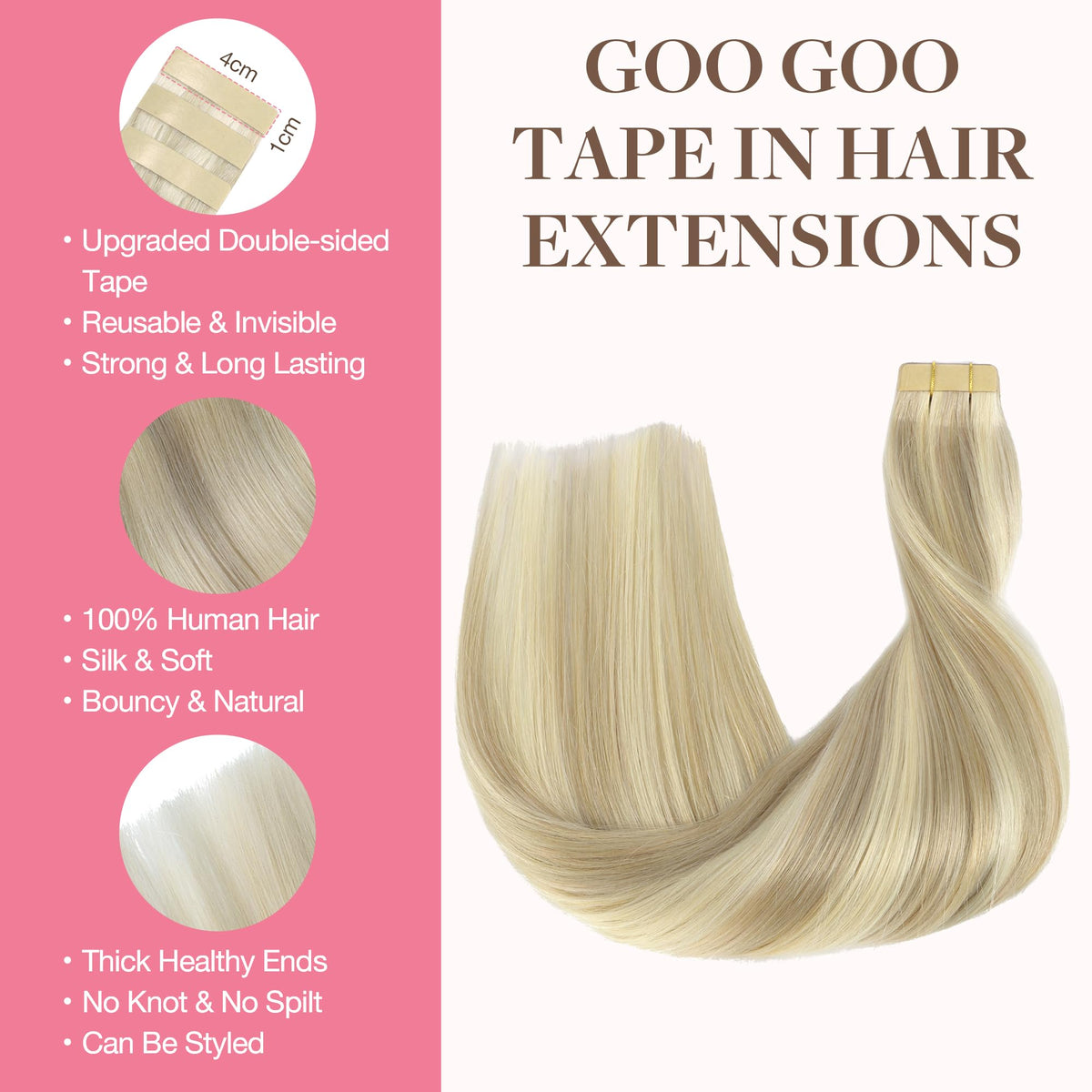 Vue de l'adhésif des extensions de cheveux GOO GOO