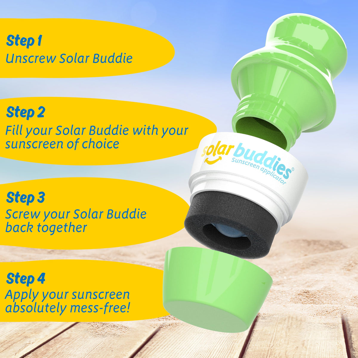Vue de l'applicateur de crème solaire Solar Buddies en gros plan