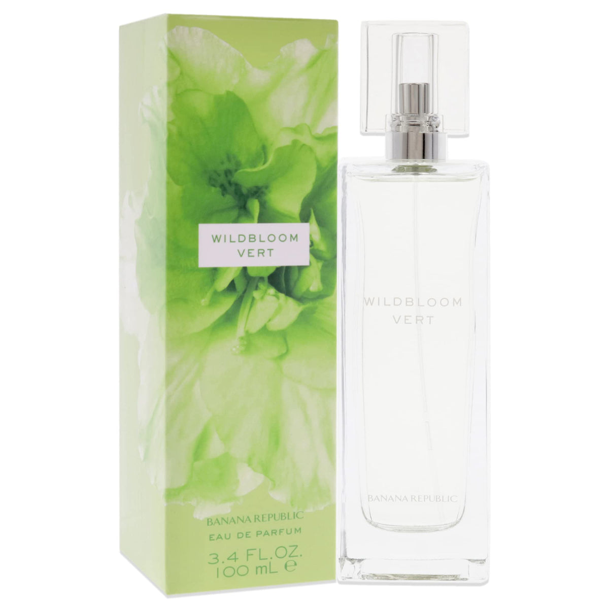 Vue de l'Eau de Parfum Wildbloom Vert de BANANA REPUBLIC sur une table
