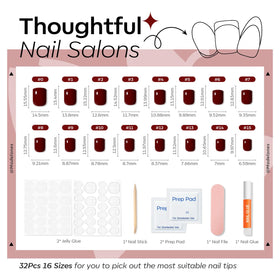 Vue de l'ensemble des faux ongles press-on modelones avec pastilles adhésives