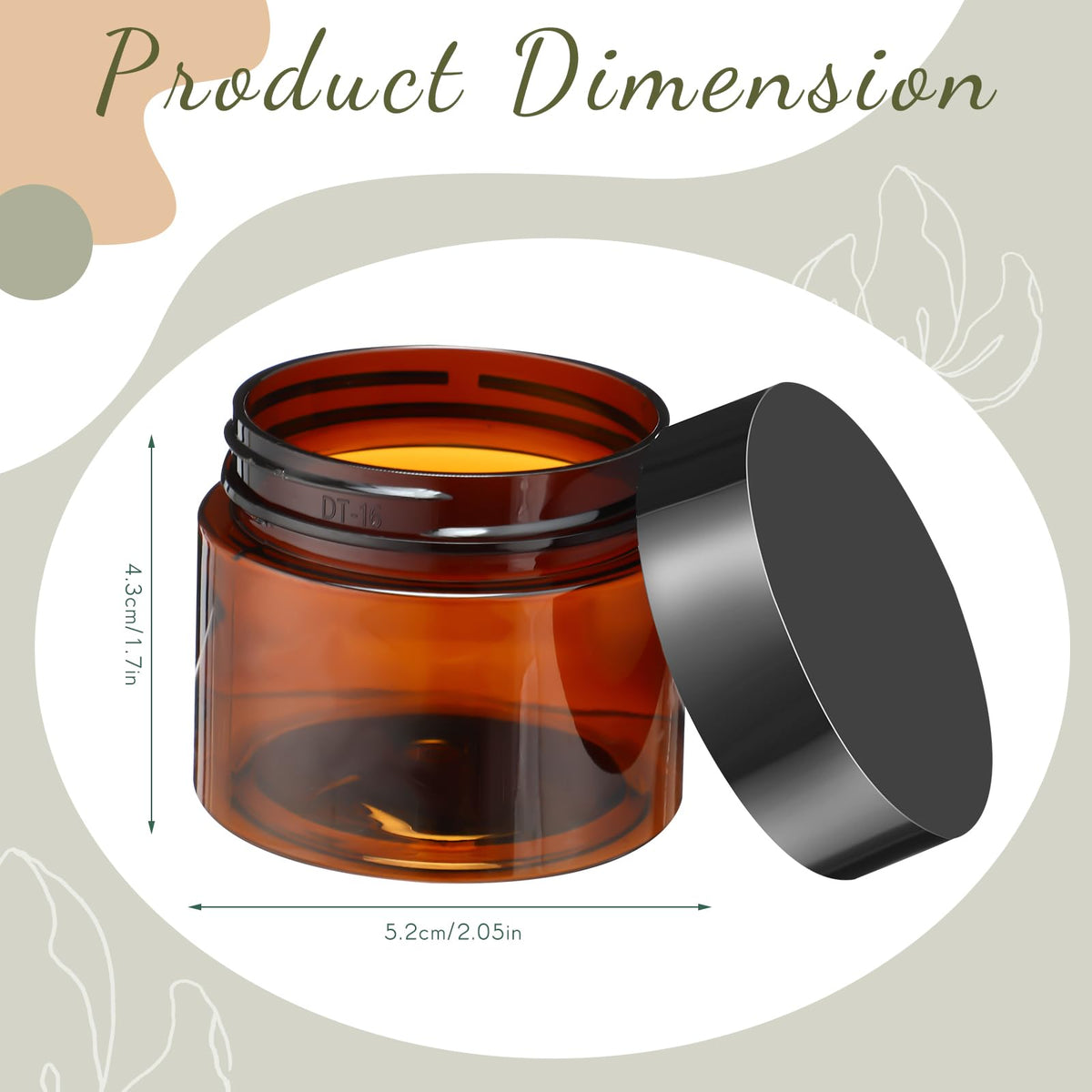 Vue de l'intérieur d'un pot Patelai 2 oz en plastique amber