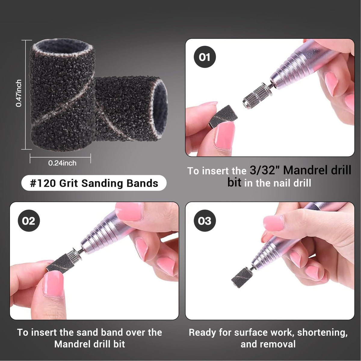 Vue de l'utilisation des bandes abrasives sur des ongles artificiels