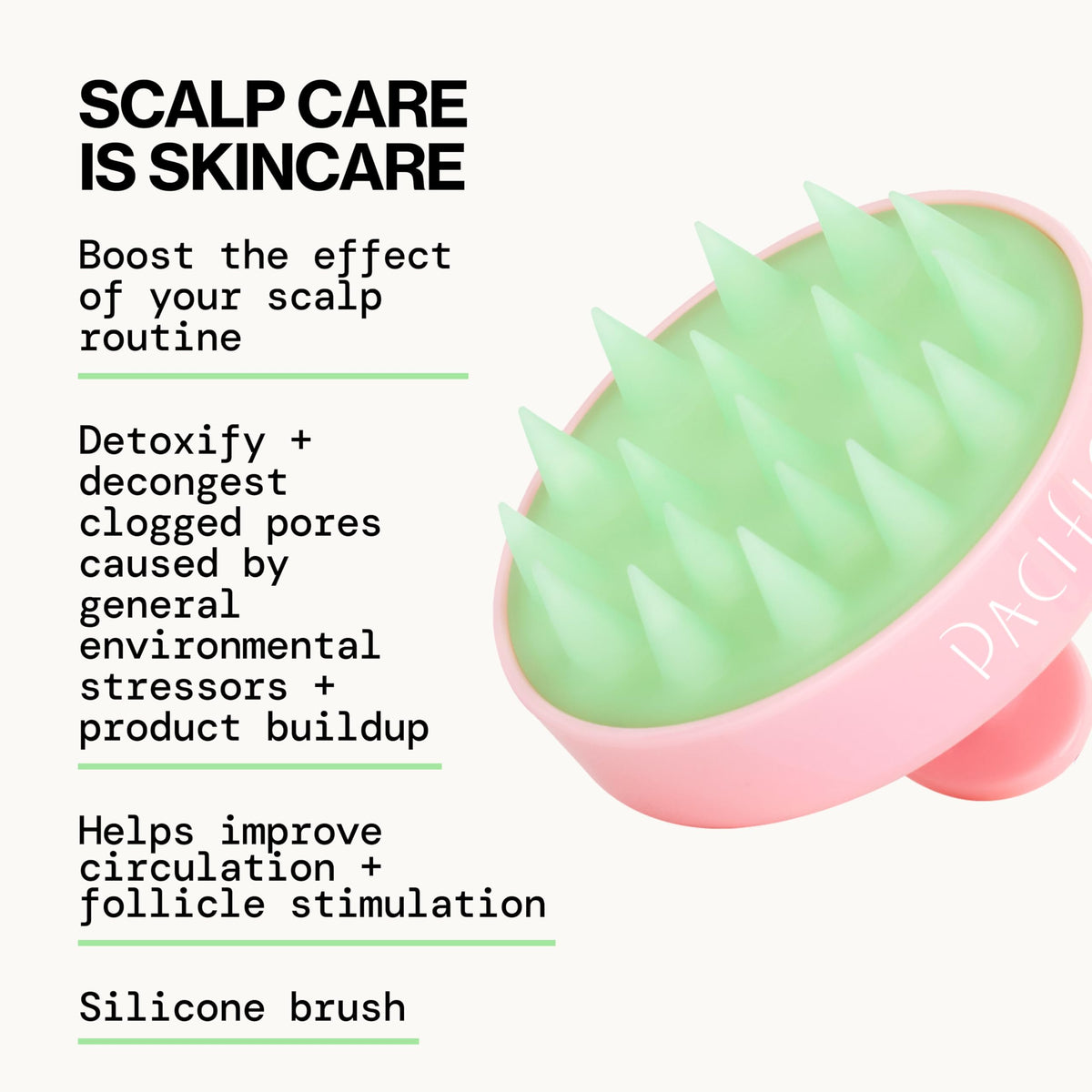 Vue de la brosse massante en silicone Pacifica