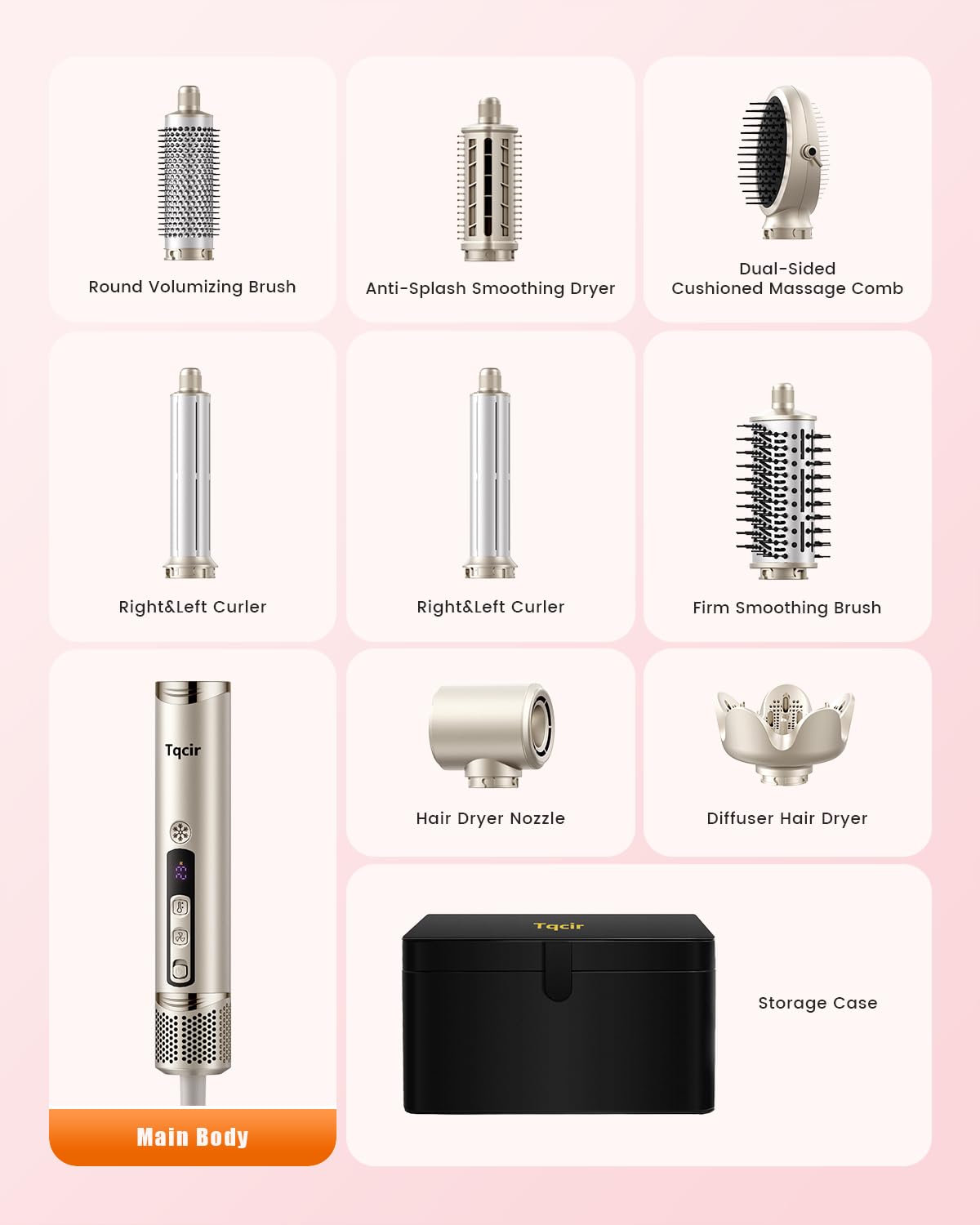 Vue de la brosse Tqcir avec cheveux lissés et volumisés