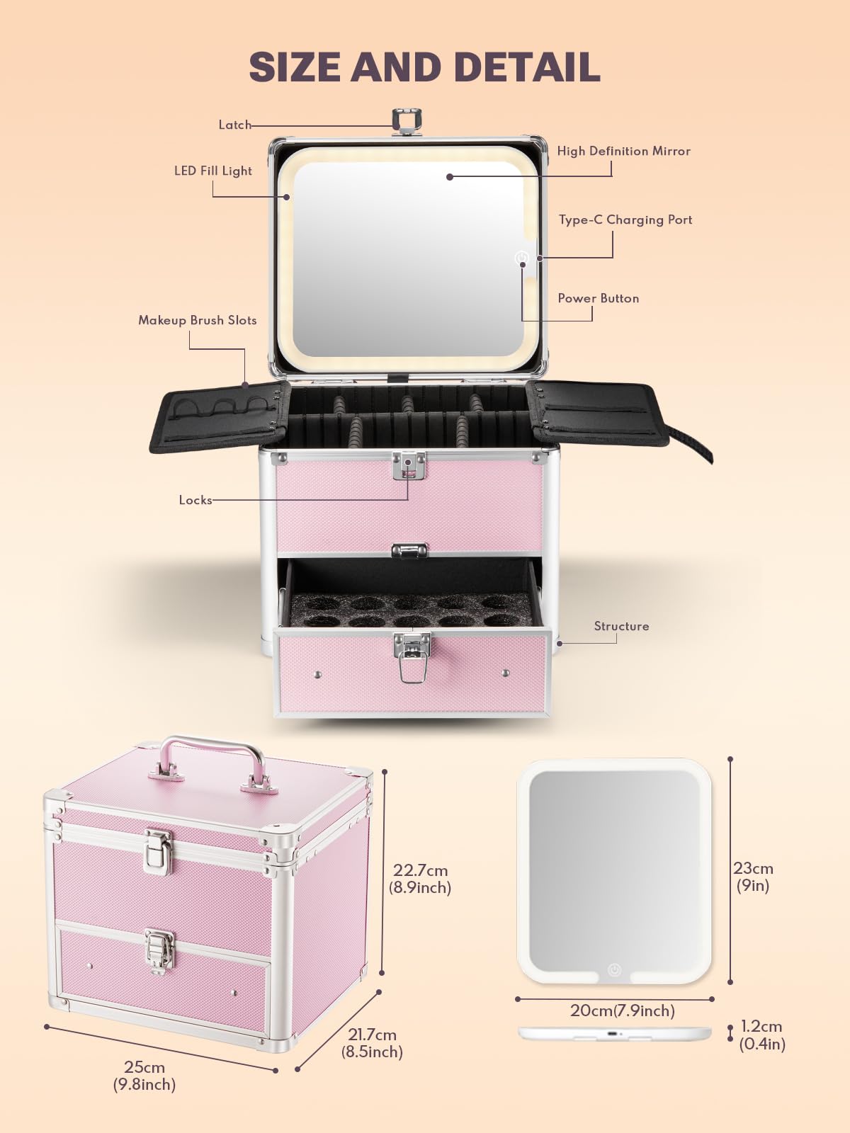 Vue de la trousse de maquillage Qislee ouverte avec compartiments