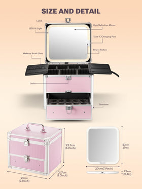 Vue de la trousse de maquillage Qislee ouverte avec compartiments