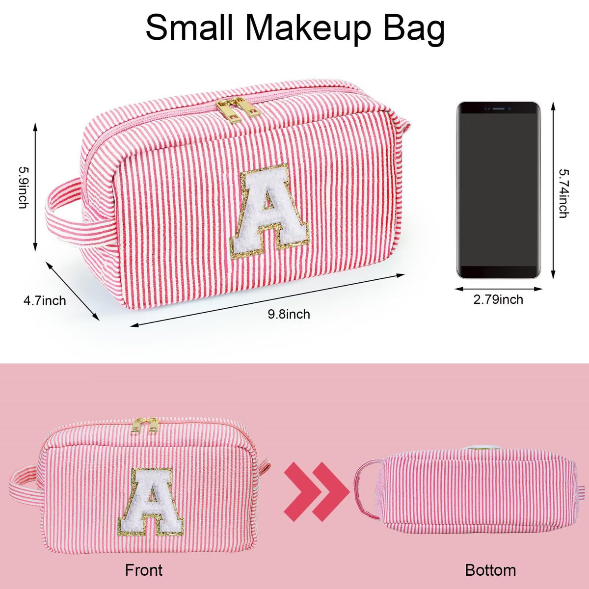 Vue de près de la lettre initiale en chenille sur la trousse YOOLIFE