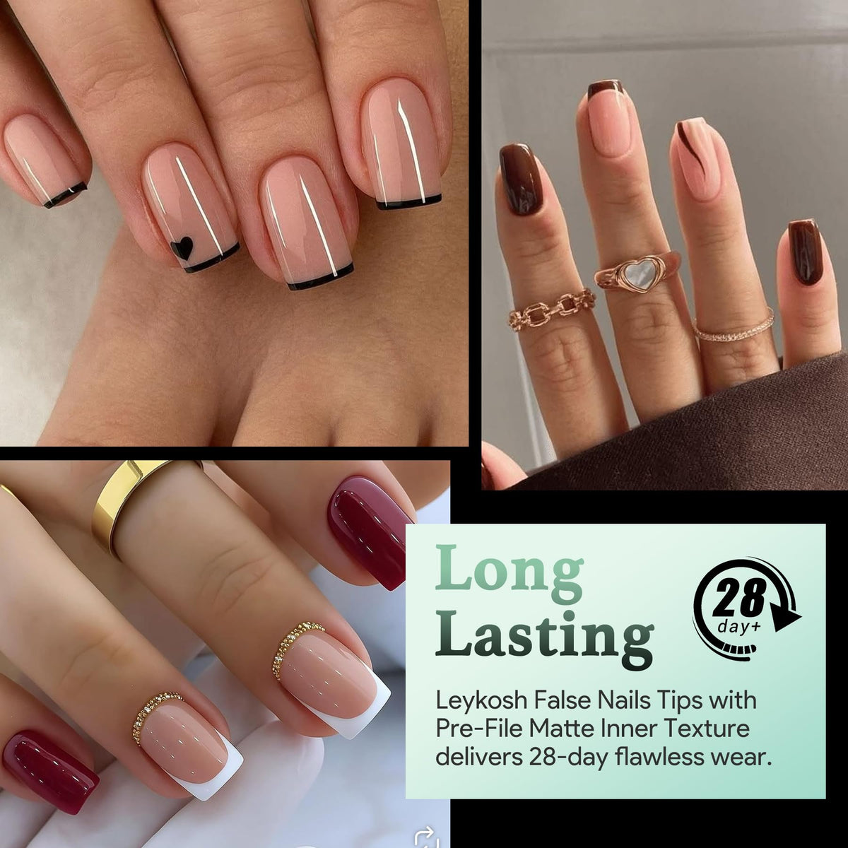 Vue de près des tips ongles carrés extra courts LEYKOSH
