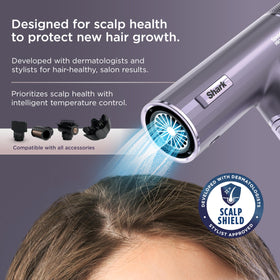 Vue de près du mode Scalp Shield du sèche-cheveux Shark