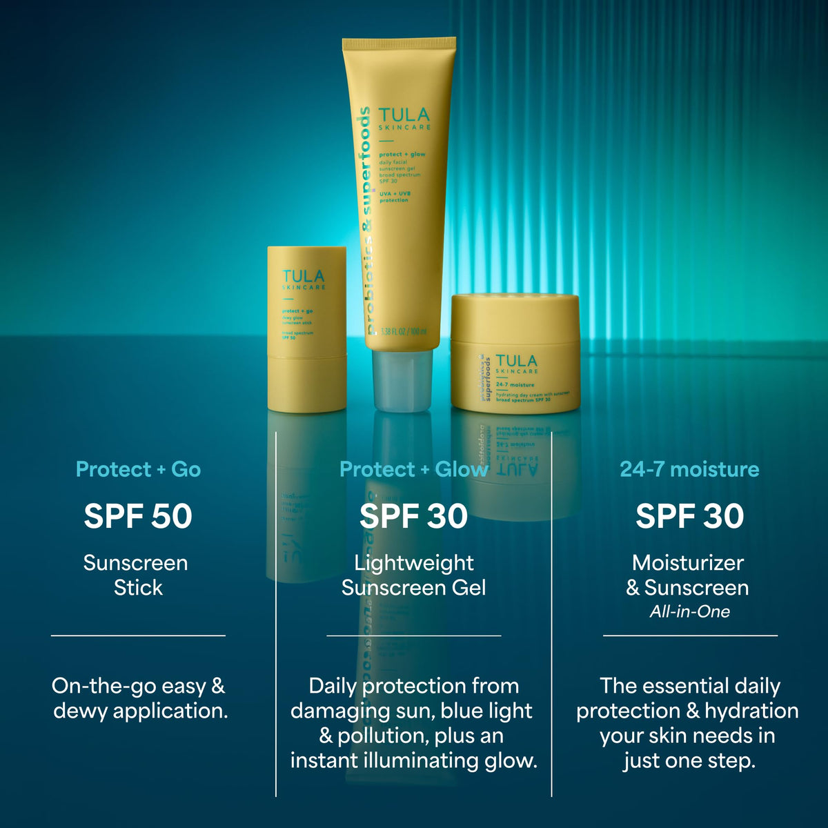 Vue de près du tube de TULA Protect + Glow Écran Solaire SPF 30