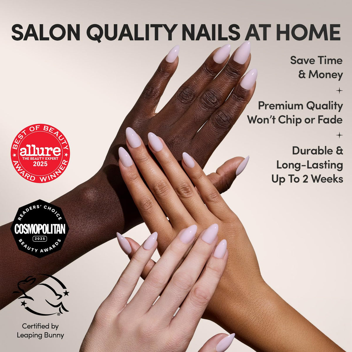 Vue des accessoires inclus dans le kit d'ongles press-on Glamnetic