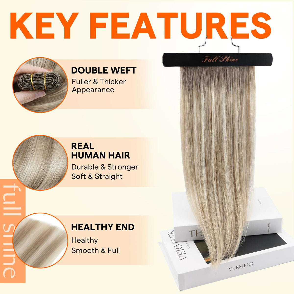 Vue des cheveux Remy doux et soyeux des extensions Full Shine