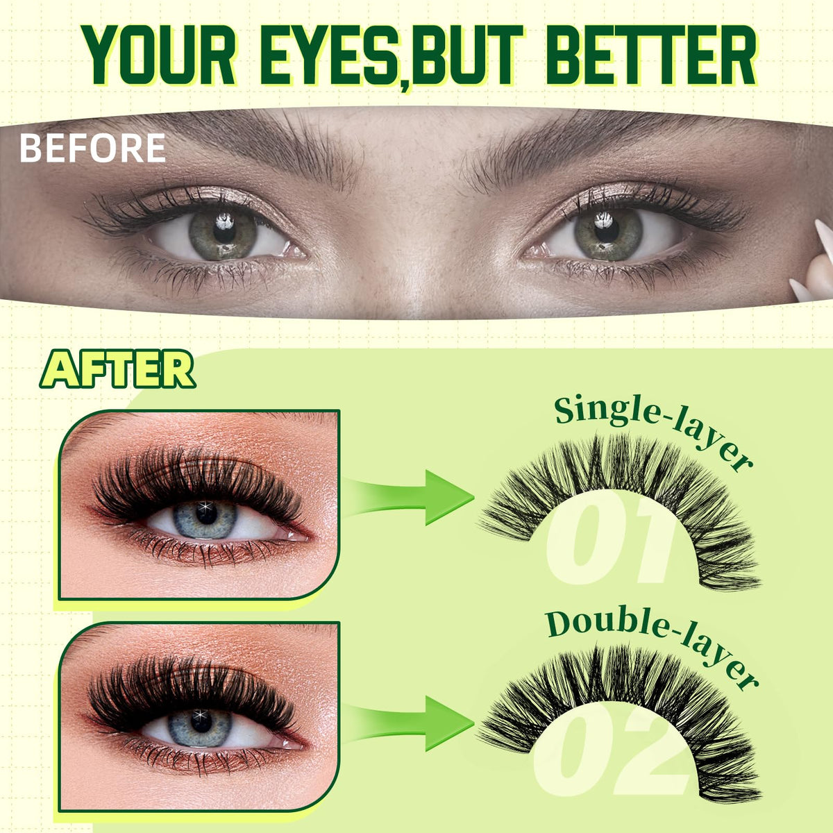 Vue des cils de bande fine dans le kit KEYYOU